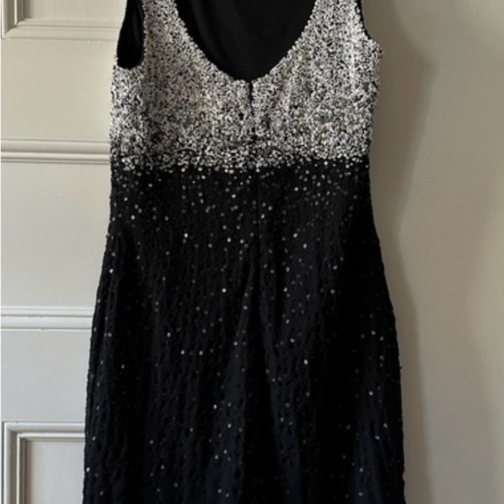 Polo by Ralph Lauren Silver Black Sequin Bodycon Midi Dress - Picture 3 of 14